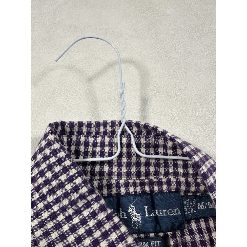 Polo Ralph Lauren Custom Fit Gingham Button Down Shirt Purple White Mens‎ Medium